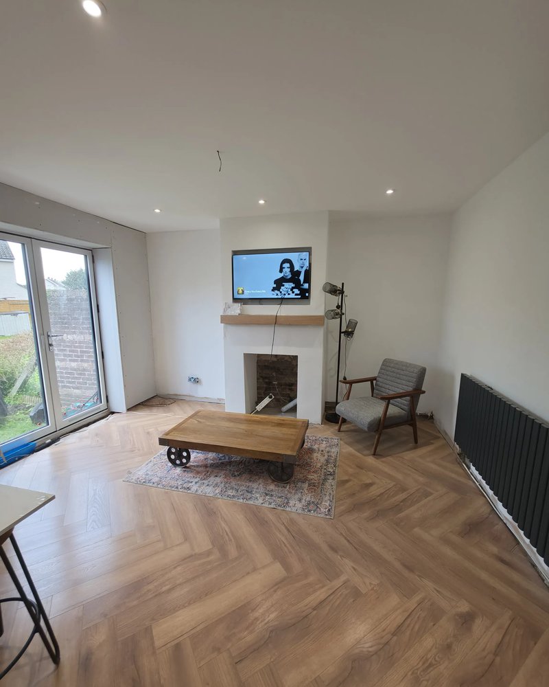 Completed kitchen with herringbone flooring